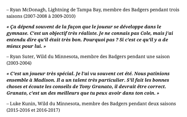 Cole Caufield s'attire les ÉLOGES...Des anciens BADGERS...