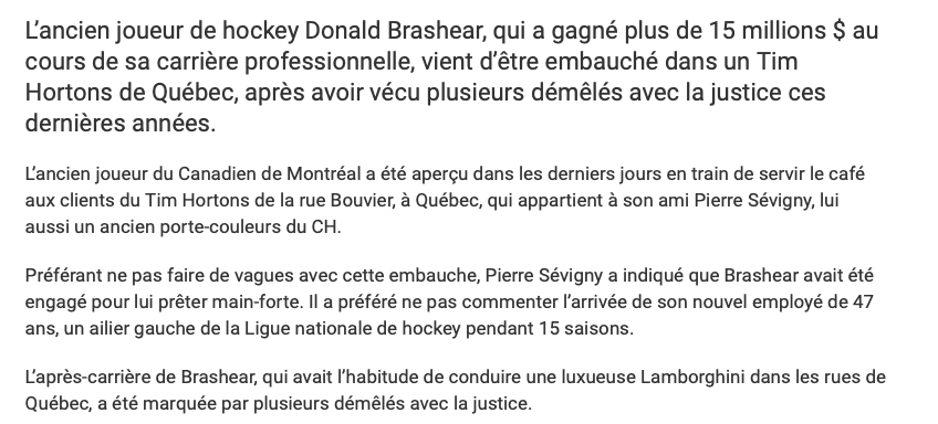 Donald Brashear, employé chez Tim Hortons....