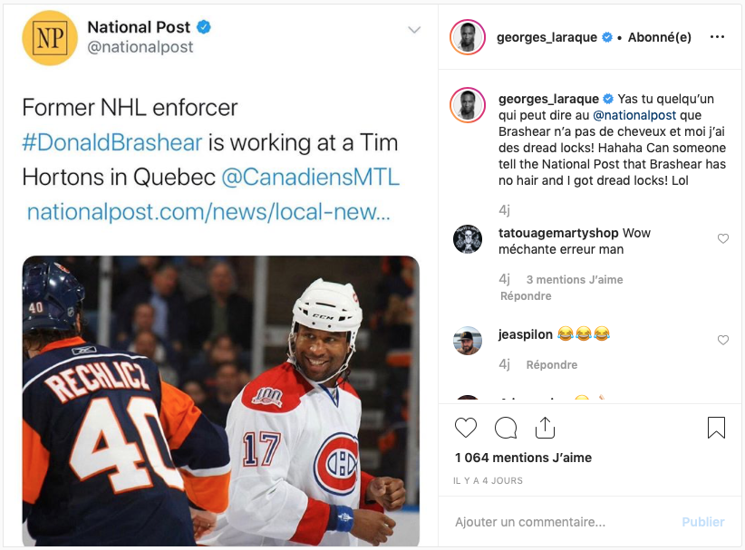 Georges Laraque...n'a pas accepté d'être CONFONDU avec Donald Brashear....
