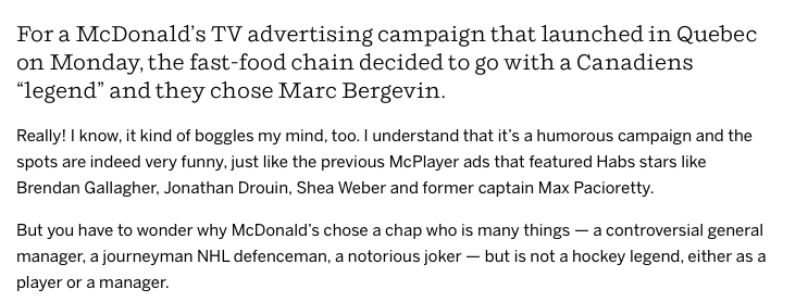 La PRESSE ANGLOPHONE n'accepte pas....la campagne de McDo avec Bergevin...