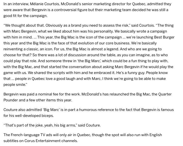 La PRESSE ANGLOPHONE n'accepte pas....la campagne de McDo avec Bergevin...