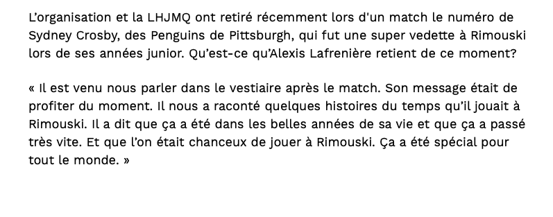 Le MESSAGE de Sidney Crosby à Alexis Lafrenière....