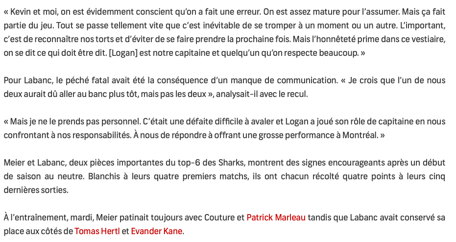 Les critiques de Logan Couture VISANT ses coéquipiers continuent de faire JASER....