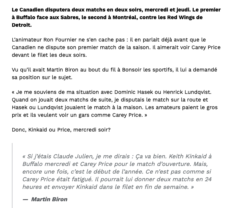 Martin Biron pense comme Ron Fournier..