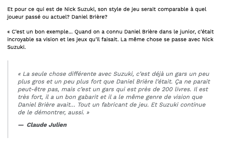 Nick Suzuki, le Daniel Brière de Claude Julien....