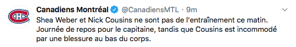 QUOI ???Shea Weber déjà absent ?