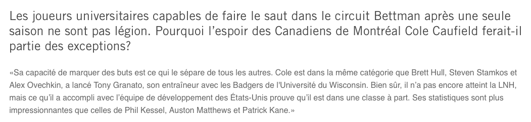 WOW...Le coach de Cole Caufield le place...