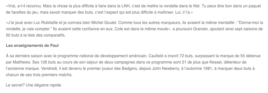 WOW...Le coach de Cole Caufield le place...
