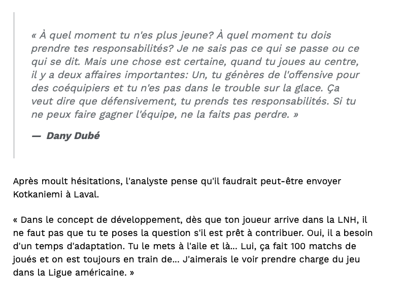 Au tour de Dany Dubé de CRACHER sur Jesperi Kotkaniemi....