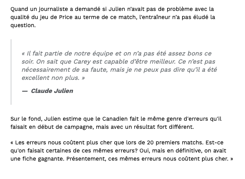 Claude Julien allait VISER Carey Price...mais....