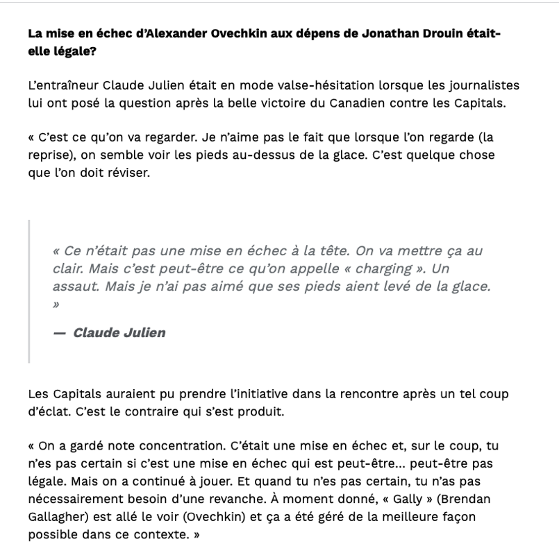 Claude Julien avoue...Que la mise en échec d'OVIE...