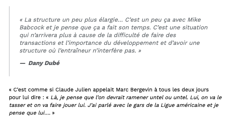 Dany Dubé compare Mike Babcock à Patrick Roy..