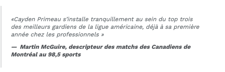 Déjà dans le TOP 3 des gardiens de la ligue américaine...