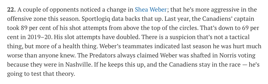 Le trophée NORRIS à Shea Weber?