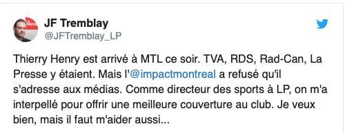 L'Impact et Thierry Henry MÉPRISENT déjà les médias FEFANS du Québec...