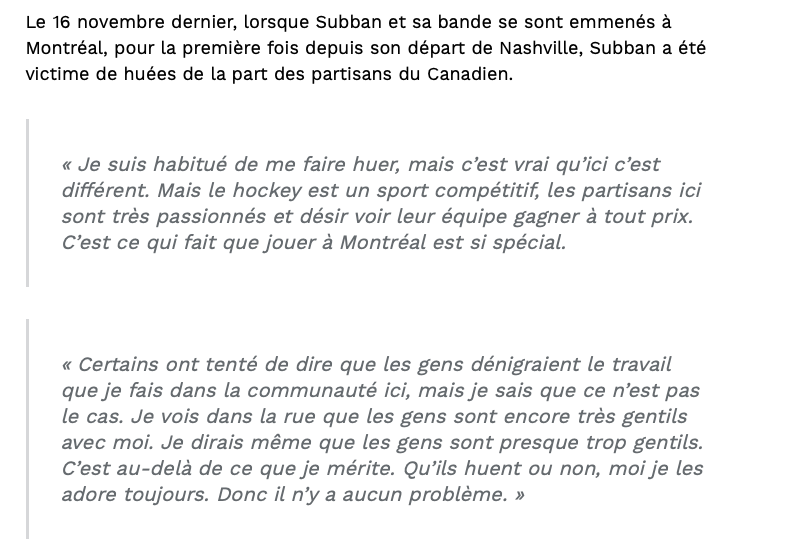 PK Subban REFUSE de s'en prendre à ceux qui l'ont HUÉ...