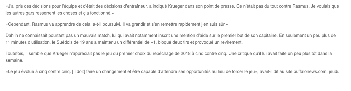 Rasmus Dahlin ENTERRÉ par son coach..