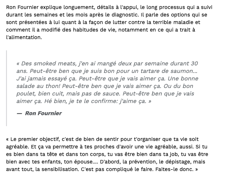 Ron Fournier revient sur son cancer de la PROSTATE...