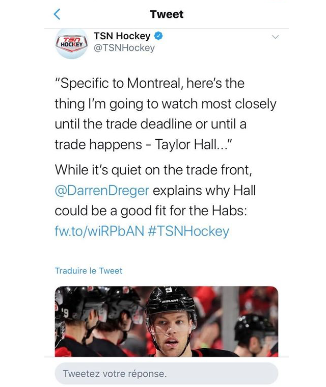 Taylor Hall tout proche de Montréal!!!! AYOYE!!!!!