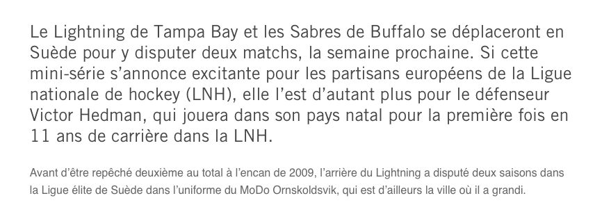 Victor Hedman DÉCONCENTRÉ par son TRIP SUÉDOIS....