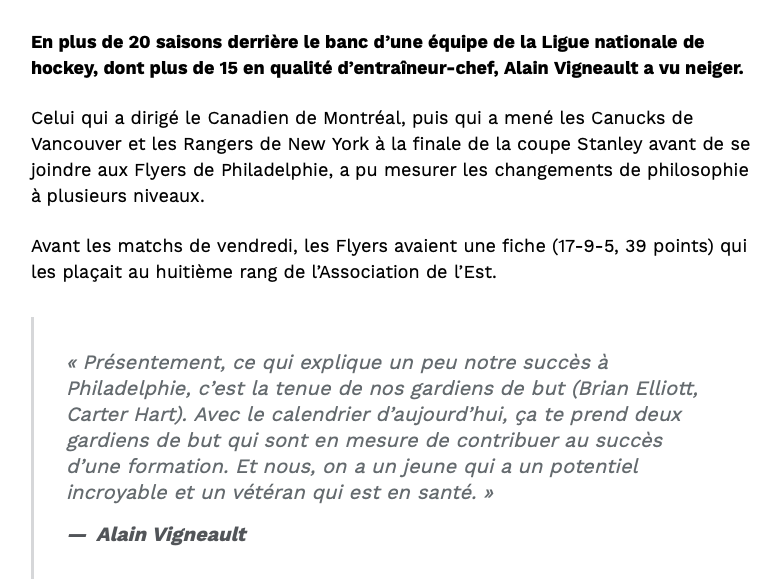 Alain Vigneault....a le CUL BÉNI avec ses gardiens...