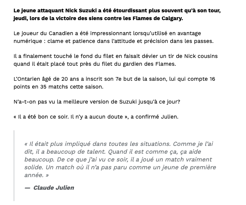 Après avoir VISÉ Nick Suzuki...Claude Julien....