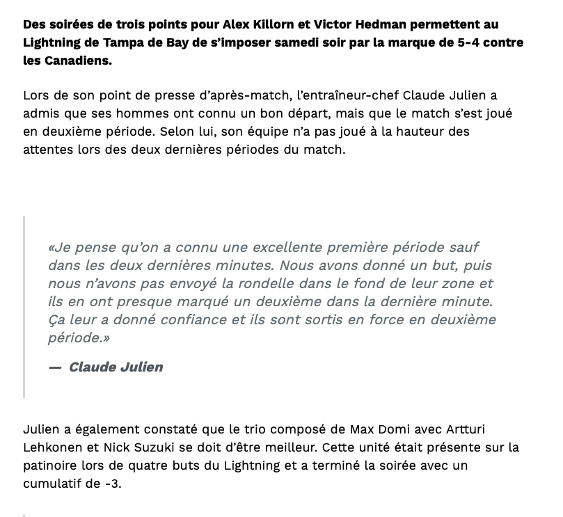 Claude Julien VISE le trio de Max Domi, Nick Suzuki et Arttur Lehkonen...