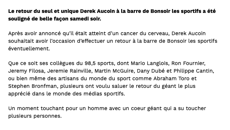 Derek Aucoin....on a versé une LARME....