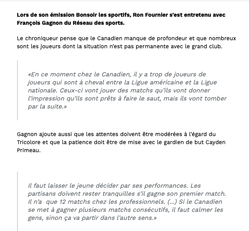 François Gagnon RIDICULISE l'équipe de Marc Bergevin.