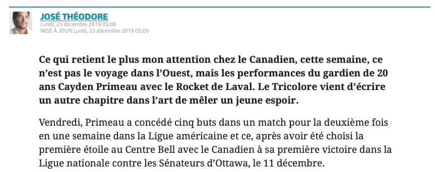 José Théodore DÉTRUIT le CH!!!! Pour avoir DÉTRUIT la CONFIANCE de Cayden Primeau!!!!