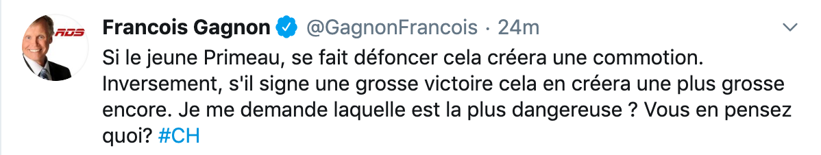 Le CH ne peut être gagnant avec Primeau ce soir...