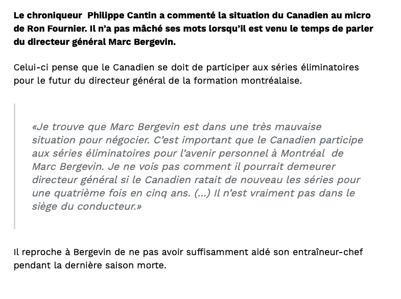 L'ENNEMI NUMÉRO UN de Marc Bergevin....LUI PIÉTINE DESSUS...