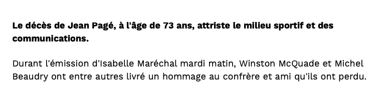 Les HOMMAGES PLEUVENT sur la LÉGENDE de Jean Pagé....