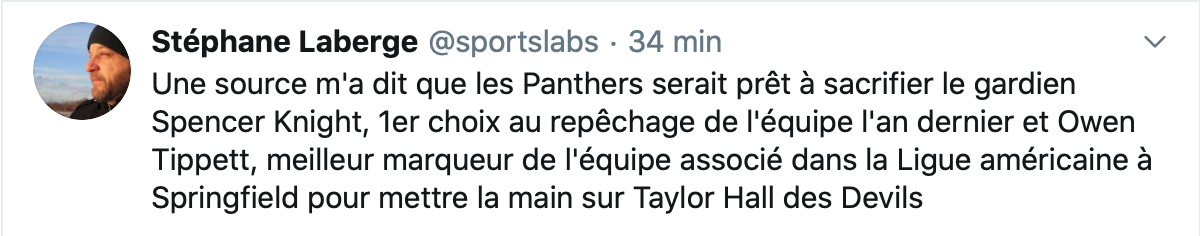 Les Panthers sont prêts à tout pour Taylor Hall...