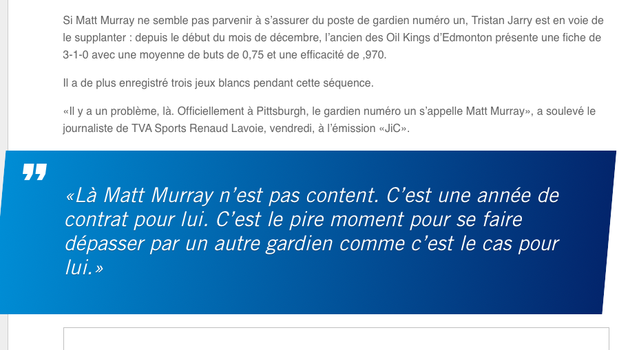 Matt Murray va demander une TRANSACTION...