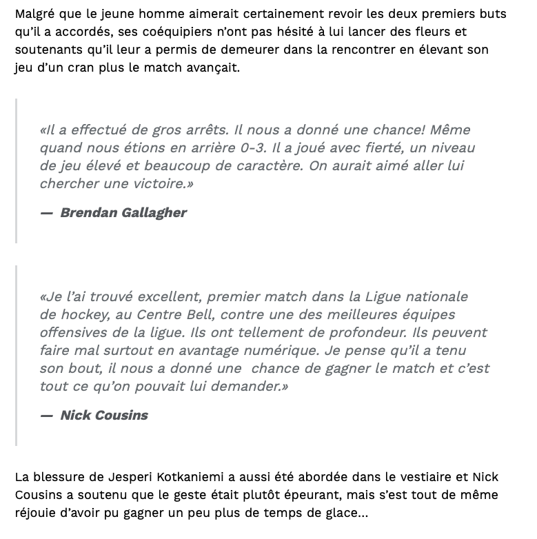 N'échange pas Cayden Primeau pour Taylor Hall..