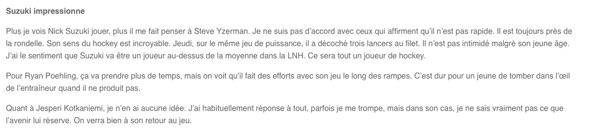 Nick Suzuki maintenant comparé à...Steve Yzerman....