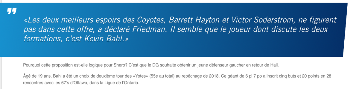 Taylor Hall: L'offre des Coyotes se précise..