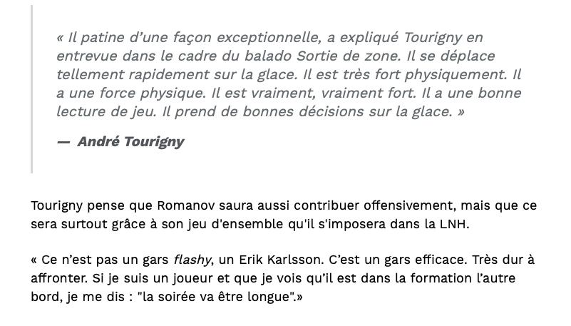 André Tourigny parle de Romanov comme d'un BIJOU....