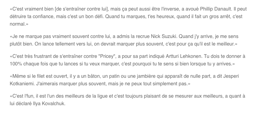 Carey Price...le MEILLEUR AU MONDE..en pratique...