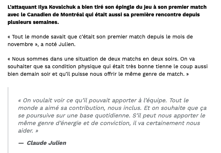 Claude Julien le nouveau CHUMMÉ d'Ilya Kovalchuk...