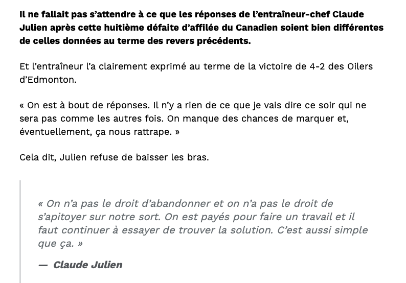 Claude Julien...Sait qu'il sera CONGÉDIÉ...