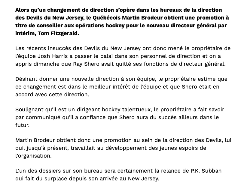 CONGÉDIEMENT de Marc Bergevin? Merci aux Devils...