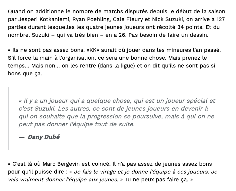 Dany Dubé vient de comprendre...Que les jeunes du CH sont SURESTIMÉS...