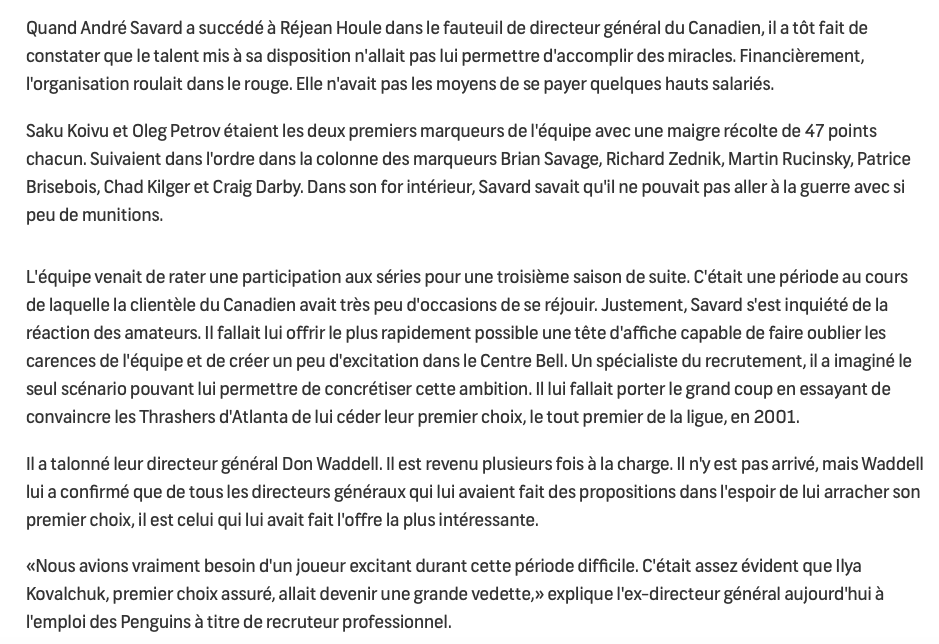 Dire que Kovalchuk aurait pu s'amener à Montréal...contre José Théodore...