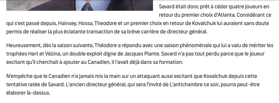 Dire que Kovalchuk aurait pu s'amener à Montréal...contre José Théodore...