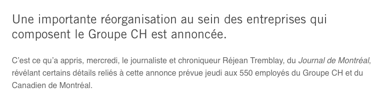 ÉNORME RÉORGANISATION ANNONCÉE demain par Geoff Molson..