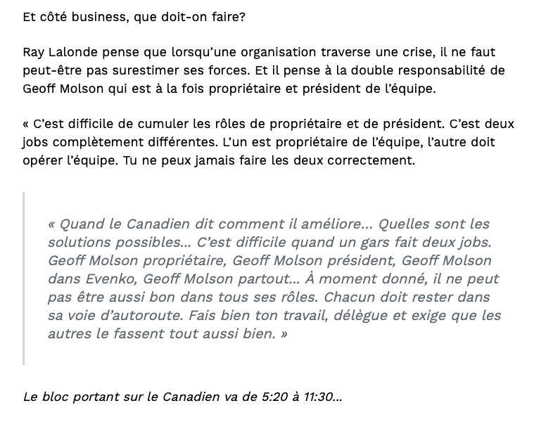 Geoff Molson se PREND pour Mario Lemieux...