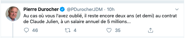 Il reste 12,5 M$ à payer à Claude Julien....HAHA!!!