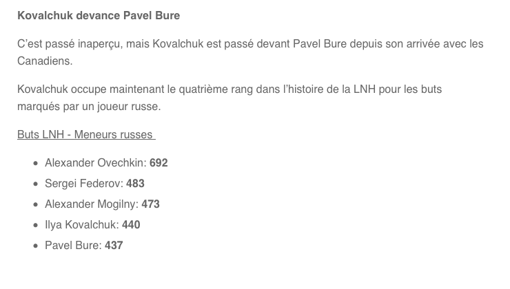 Ilya Kovalchuk ne peut pas être COMPARÉ à Alex Kovalev....